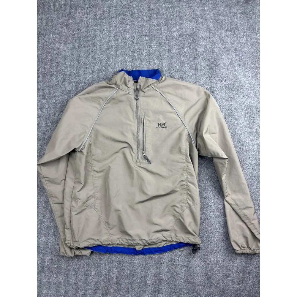 Helly Hansen Jacket Mens Medium Tan Half‎ Zip Windbreaker Pullover Chest Pocket